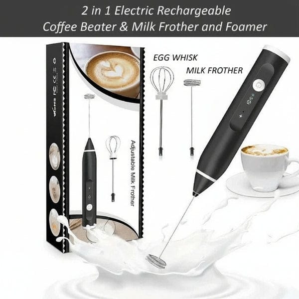 2 In 1 Electric Coffee Beater - Milk Frother And Egg Whisk - USB Electric Rechargeable Kitchen Tool.
