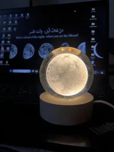 3D Galaxy Moon Crystal Ball Lamp – Wooden LED Base Night Light