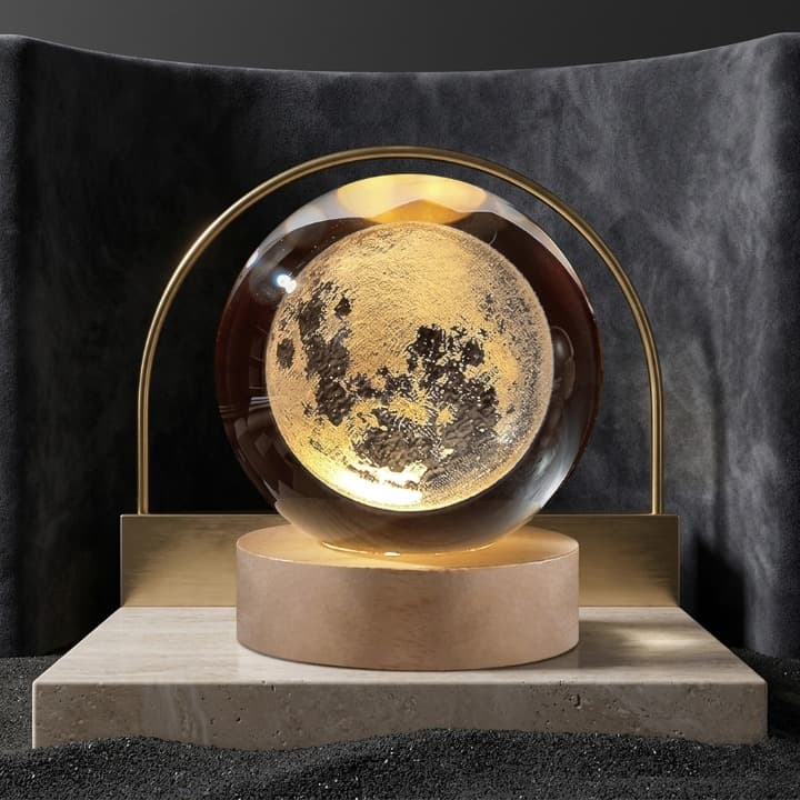 3D Galaxy Moon Crystal Ball Lamp – Wooden LED Base Night Light