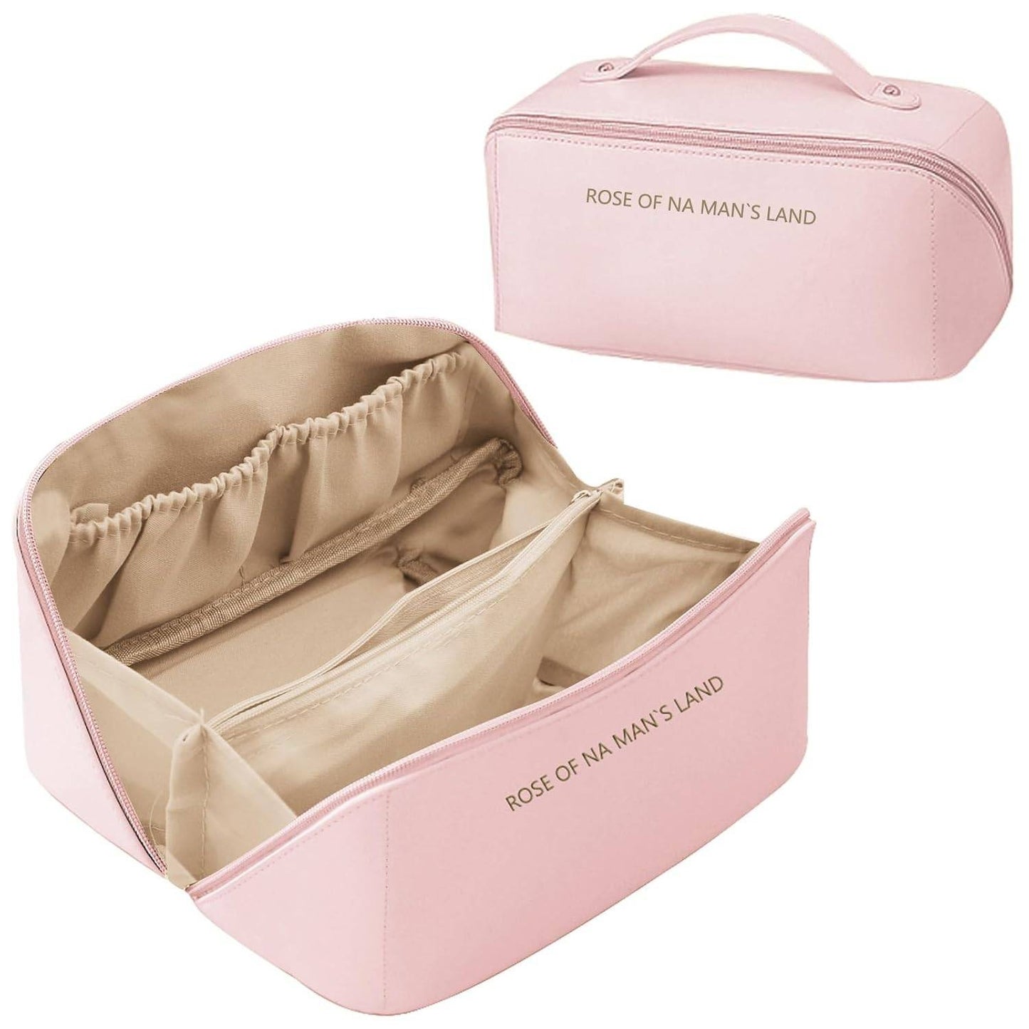 Large Capacity Travel Cosmetic Bag | Leather Material | Zipper Closure | Makeup & Toiletry Organizer ~ Synthetic leather