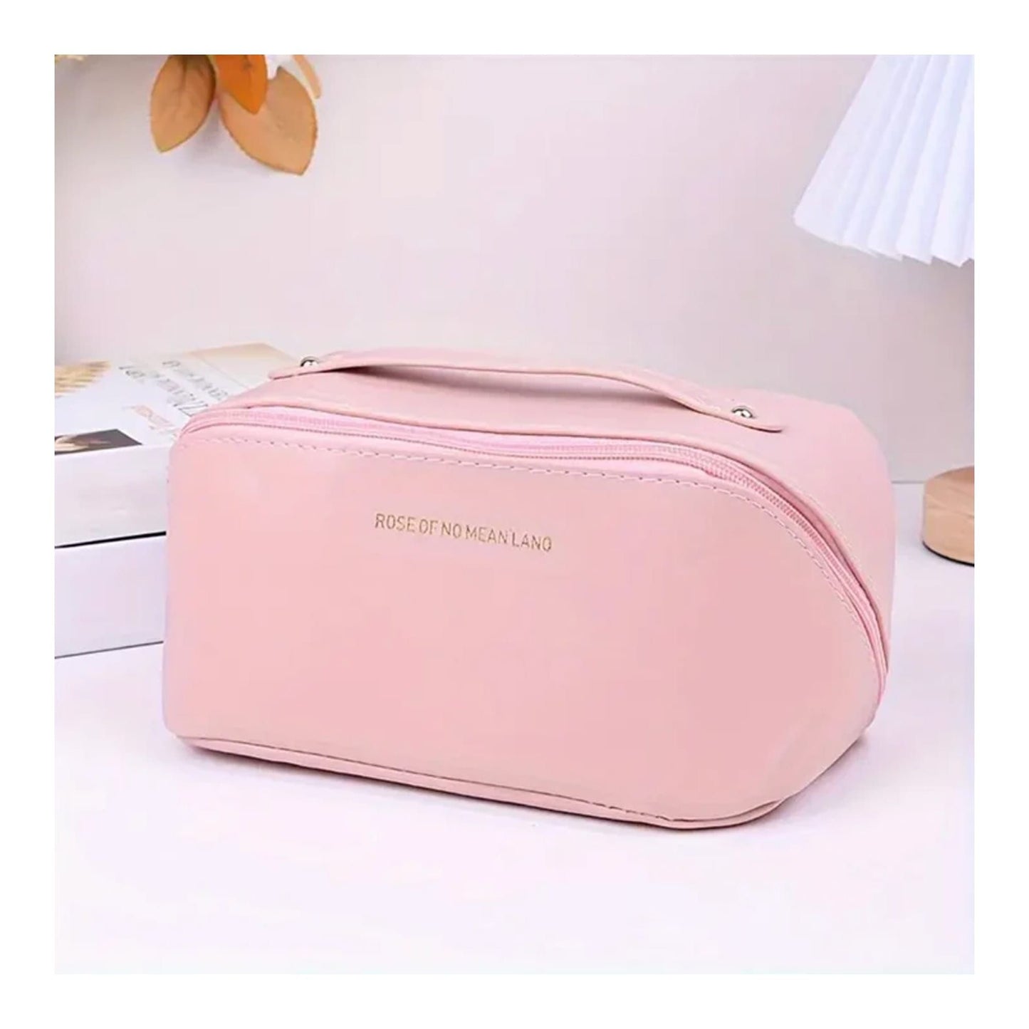 Large Capacity Travel Cosmetic Bag | Leather Material | Zipper Closure | Makeup & Toiletry Organizer ~ Synthetic leather